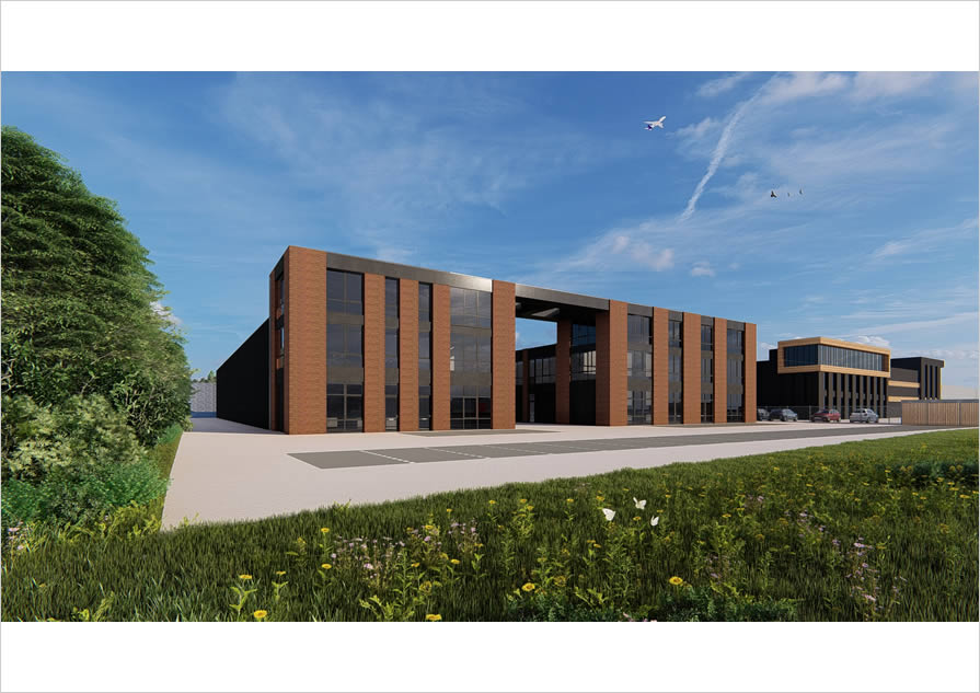 Vooraanzicht bedrijfsverzamelgebouw Oss