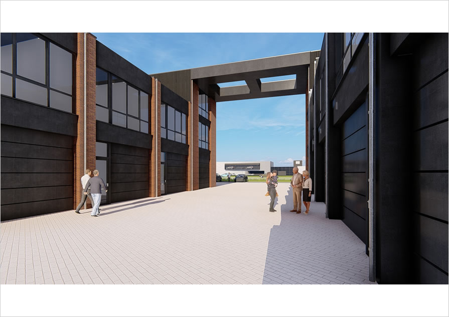 Gebouwen gekoppeld met een doorlopende dakconstructie