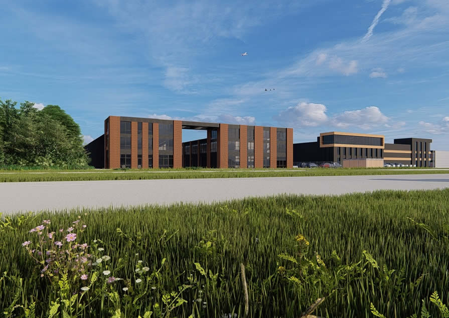 Aanzicht bedrijfsverzamelgebouw Oss aan doorlopende weg