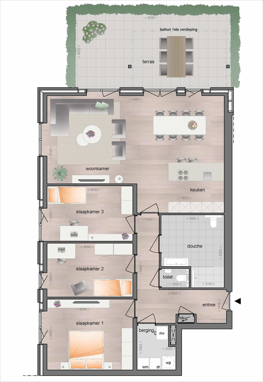 Voorbeeld appartement begane grond (B3)